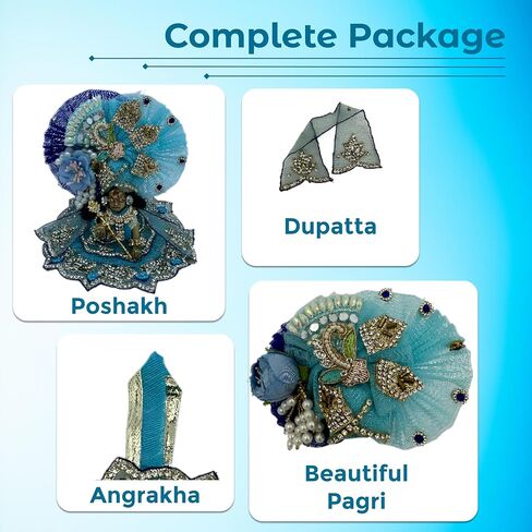 DREEMOH GOD'S TREAT Kanha Ji Designer Zardozi Dress | Krishna Ji Laddu Gopal Fancy Outfit | Kanhaiya Ji Net and Silk Poshak Set with Mukut & Accessories | Janmashtami Puja Wear (Pack of 2, 6 Inch) in Saudi Arabia