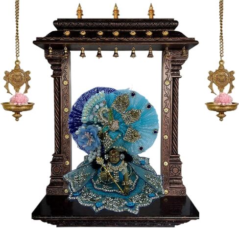 DREEMOH GOD'S TREAT Kanha Ji Designer Zardozi Dress | Krishna Ji Laddu Gopal Fancy Outfit | Kanhaiya Ji Net and Silk Poshak Set with Mukut & Accessories | Janmashtami Puja Wear (Pack of 2, 6 Inch) in Saudi Arabia