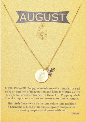 14k Gold Plated Birth Month Flower Birthstone Pendant Necklace, Floral Charm Necklace for Women Birthday Gift in Saudi Arabia