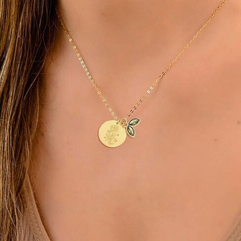 14k Gold Plated Birth Month Flower Birthstone Pendant Necklace, Floral Charm Necklace for Women Birthday Gift in Saudi Arabia
