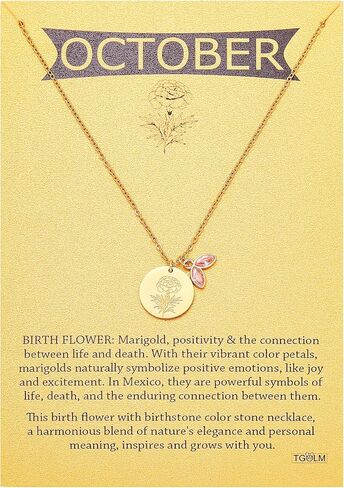 14k Gold Plated Birth Month Flower Birthstone Pendant Necklace, Floral Charm Necklace for Women Birthday Gift in Saudi Arabia
