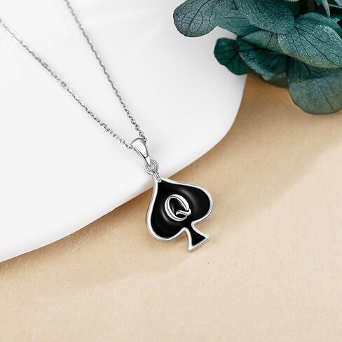 QUEEN OF SPADES Necklace 925 Sterling Silver Queen Card Pendant Necklaces Unique Queen of Spades Jewelry for Women HotWife Wife Lover in Saudi Arabia