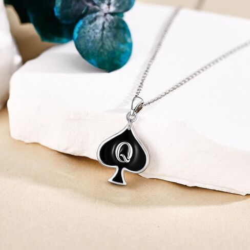 QUEEN OF SPADES Necklace 925 Sterling Silver Queen Card Pendant Necklaces Unique Queen of Spades Jewelry for Women HotWife Wife Lover in Saudi Arabia