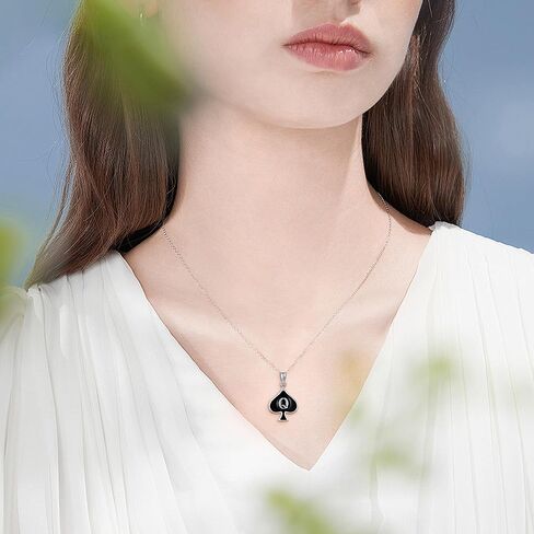 QUEEN OF SPADES Necklace 925 Sterling Silver Queen Card Pendant Necklaces Unique Queen of Spades Jewelry for Women HotWife Wife Lover in Saudi Arabia