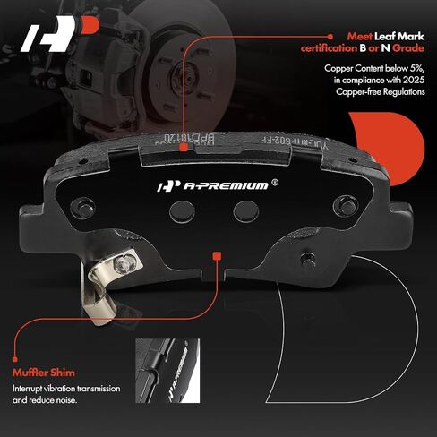 A-Premium Rear Ceramic Disc Brake Pads Set Compatible with Hyundai Elantra 2017-2020, Accent 2018-2022, Ioniq 2017-2020, Venue 2020-2022 & Kia Soul 2019-2022, Soul EV, Rio, Niro, Niro EV, Rondo, 4 Pcs in Saudi Arabia