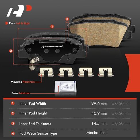 A-Premium Rear Ceramic Disc Brake Pads Set Compatible with Hyundai Elantra 2017-2020, Accent 2018-2022, Ioniq 2017-2020, Venue 2020-2022 & Kia Soul 2019-2022, Soul EV, Rio, Niro, Niro EV, Rondo, 4 Pcs in Saudi Arabia