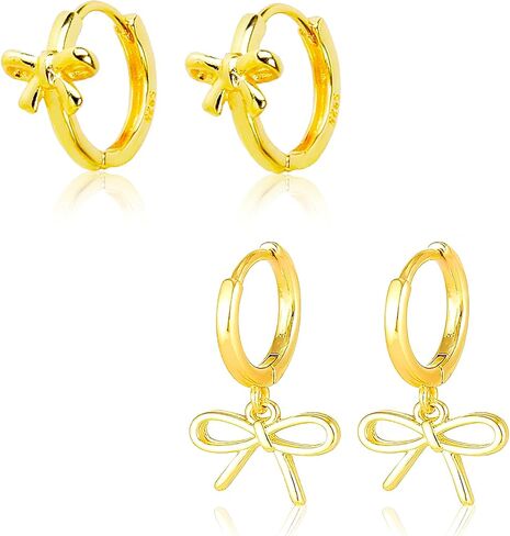 2 أزواج الذهب القوس هوب أقراط كبيرة/صغيرة شخصية بسيطة ريترو موضة Bowknot أقراط مجوهرات لحفلات عيد الميلاد يوميا in Saudi Arabia