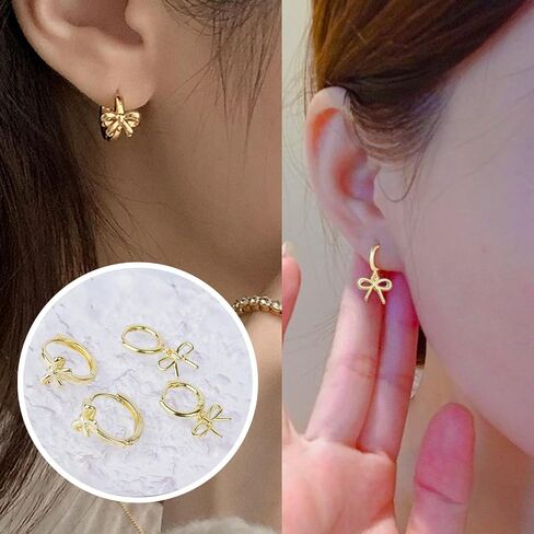 2 أزواج الذهب القوس هوب أقراط كبيرة/صغيرة شخصية بسيطة ريترو موضة Bowknot أقراط مجوهرات لحفلات عيد الميلاد يوميا in Saudi Arabia