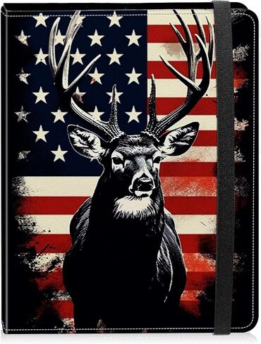 Photo Album 5x7 Photos - 60 Photos Capacity PU Leather Cover Photo Album with Strong Elastic Band, Portable Picture Album for Family Wedding Wedding Anniversary, Vintage American Flag Deer in Saudi Arabia