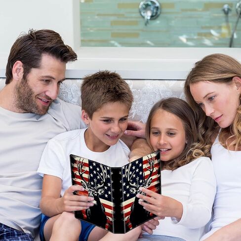 Photo Album 5x7 Photos - 60 Photos Capacity PU Leather Cover Photo Album with Strong Elastic Band, Portable Picture Album for Family Wedding Wedding Anniversary, Vintage American Flag Deer in Saudi Arabia