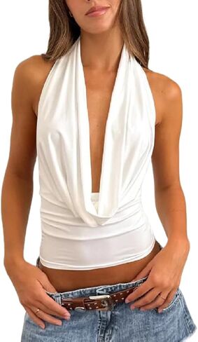 y2k halter top للنساء بلا أكمام قرنين عنق الخروج من قمم الخزان ارتباط أعلى محصول الصيف عاريات in Kuwait