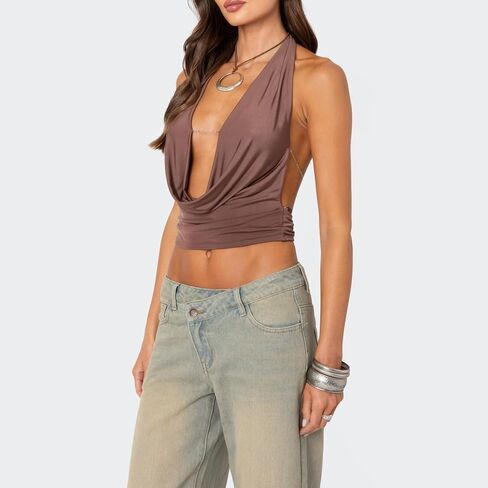 y2k halter top للنساء بلا أكمام قرنين عنق الخروج من قمم الخزان ارتباط أعلى محصول الصيف عاريات in Kuwait