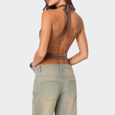 y2k halter top للنساء بلا أكمام قرنين عنق الخروج من قمم الخزان ارتباط أعلى محصول الصيف عاريات in Kuwait