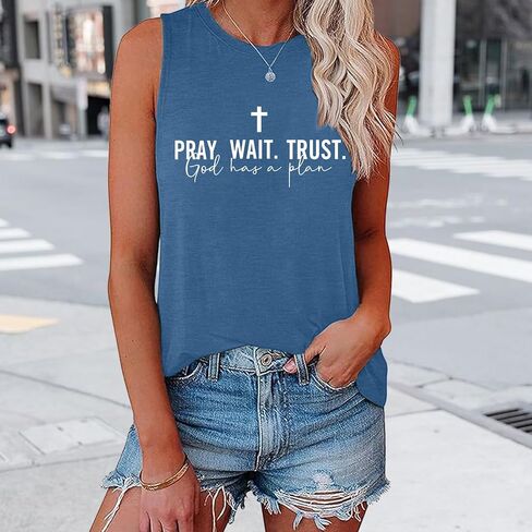 BLACKMYTH Women's Graphic Pray Wait Trust Cross Graphic Tank Tops in Saudi Arabia
