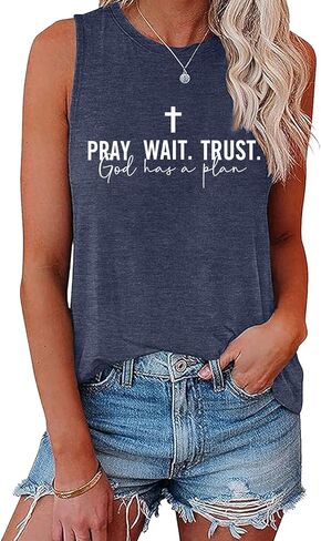 BLACKMYTH Women's Graphic Pray Wait Trust Cross Graphic Tank Tops in Saudi Arabia