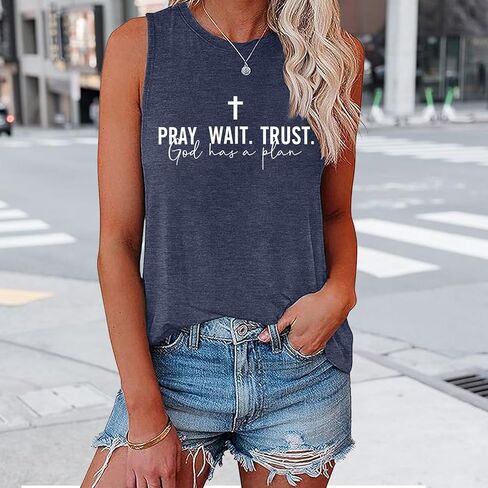 BLACKMYTH Women's Graphic Pray Wait Trust Cross Graphic Tank Tops in Saudi Arabia