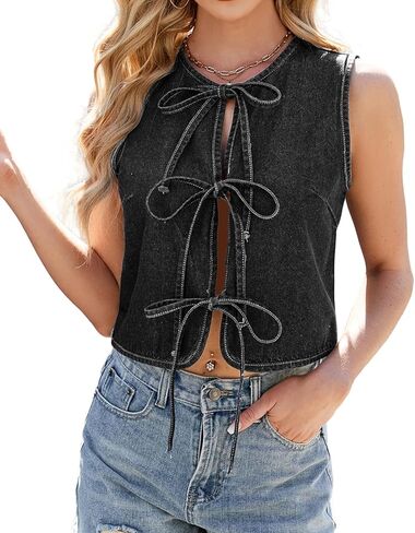 Mintlimit Women's Denim Vest Top Top Top Front Oclesseress Crip Jean Jean Vest Y2K Summer Summer Casual Take Tops Tops in Kuwait
