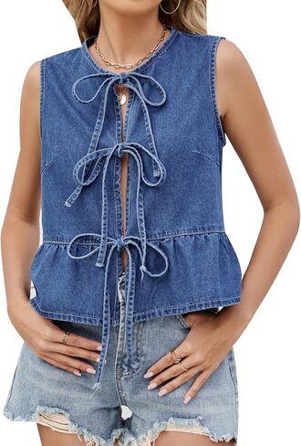 Mintlimit Women's Denim Vest Top Top Top Front Oclesseress Crip Jean Jean Vest Y2K Summer Summer Casual Take Tops Tops in Kuwait