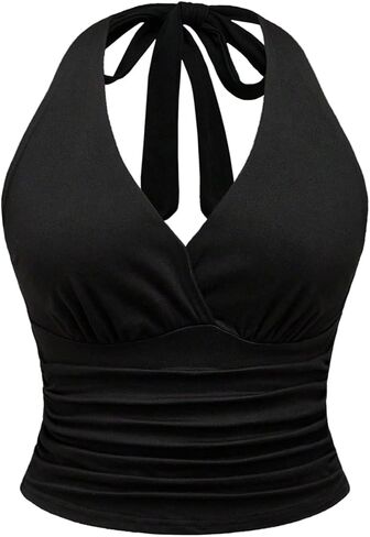 Floerns Women's Plus Leopard Leopard Printless Olcyless Cropess Crops Tops Ruched Halter Tops in Kuwait