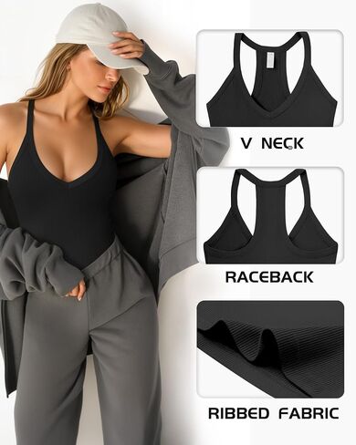 MANGOPOP Women's V Neck Tank Tops Racerback Slim Fit Workout Tanks Sleeveless Ribbed Summer Trendy Top 2025 in Saudi Arabia