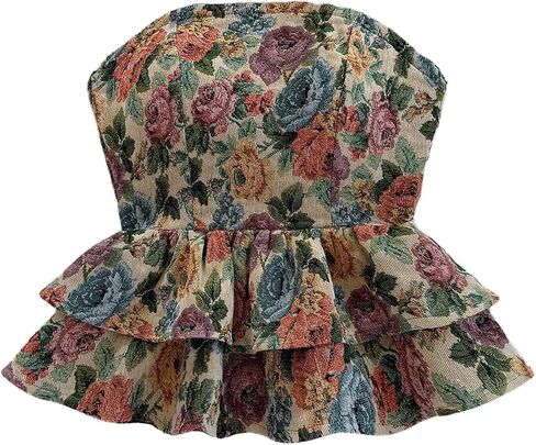 SOLY HUX Women's Floral Print Tie Backless Tube Top Layered Ruffle Strapless Vacation Tops in Saudi Arabia