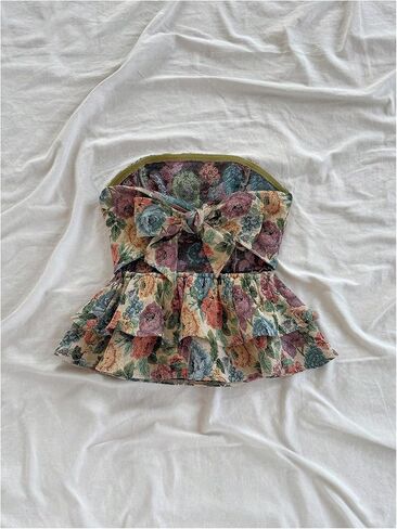 SOLY HUX Women's Floral Print Tie Backless Tube Top Layered Ruffle Strapless Vacation Tops in Saudi Arabia