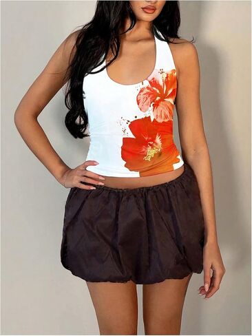 Milumia Women's Sexy Floral Halter Top Backless Ruched Crop Tank Top Going Out in Kuwait