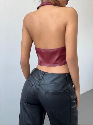 Soly Hux Women's Y2K Pu Halter Crop Tops Open Open Olcyfleess Tank Tops Rave Festival Outfit in Kuwait