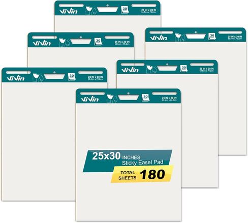 ViVin Super Sticky Easel Pad, 25 x 30 Inches Flip Chart Paper for Teachers, Large Self Stick Easel Paper, Teacher Anchor Chart, 30 Sheets/Pad, 12 Pads/Pack in Kuwait