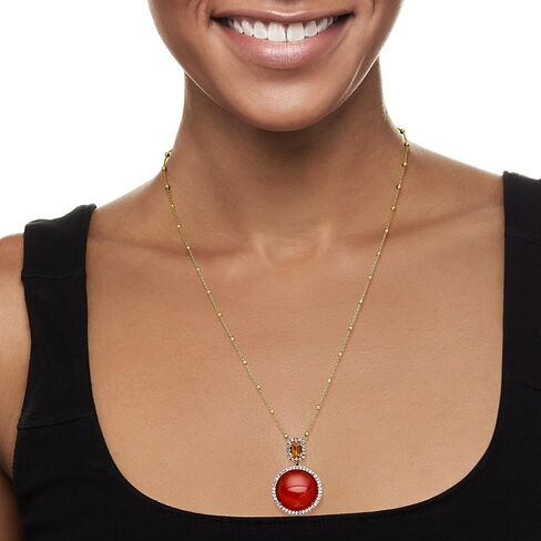 Ross-Simons Carnelian and 1.00 Carat Citrine Pendant Necklace With .90 ct. t.w. White Topaz in 18kt Gold Over Sterling in Saudi Arabia
