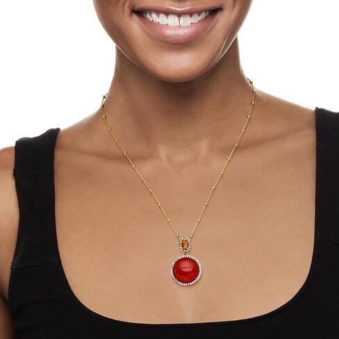 Ross-Simons Carnelian and 1.00 Carat Citrine Pendant Necklace With .90 ct. t.w. White Topaz in 18kt Gold Over Sterling in Saudi Arabia