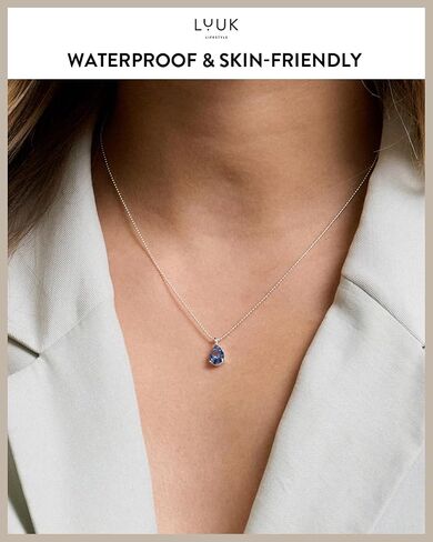 LUUK LIFESTYLE Delicate Sterling Silver Necklace with Basic Solitaire Crystal Pendant, Zirconia Stone, Gift Idea for Women, Birthstone Necklace in Kuwait