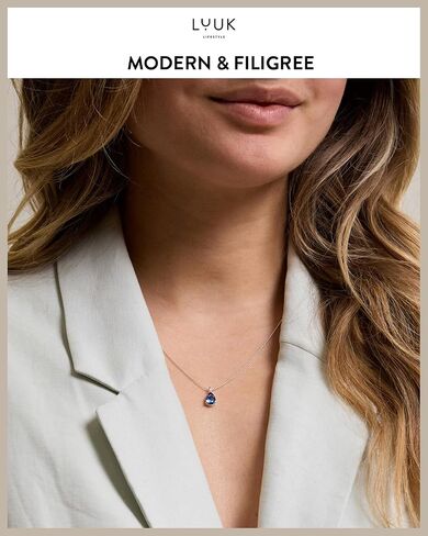 LUUK LIFESTYLE Delicate Sterling Silver Necklace with Basic Solitaire Crystal Pendant, Zirconia Stone, Gift Idea for Women, Birthstone Necklace in Kuwait