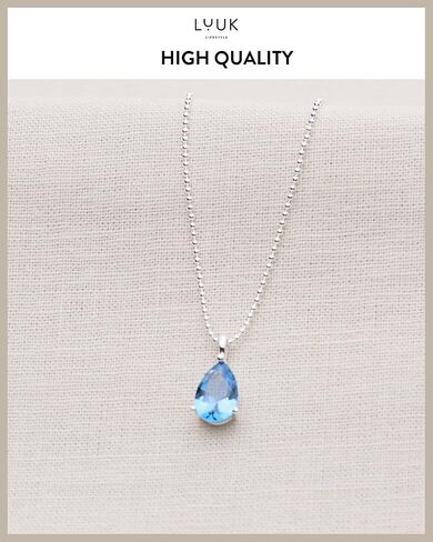 LUUK LIFESTYLE Delicate Sterling Silver Necklace with Basic Solitaire Crystal Pendant, Zirconia Stone, Gift Idea for Women, Birthstone Necklace in Kuwait