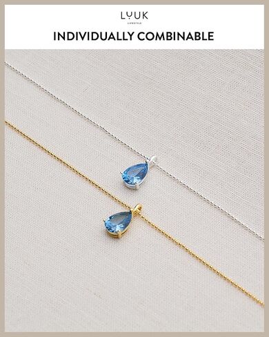 LUUK LIFESTYLE Delicate Sterling Silver Necklace with Basic Solitaire Crystal Pendant, Zirconia Stone, Gift Idea for Women, Birthstone Necklace in Kuwait
