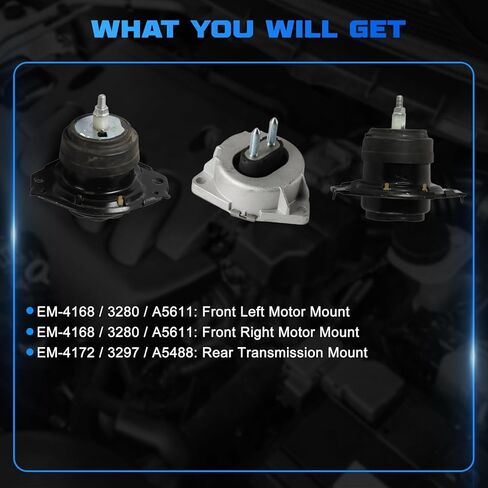 Engine Motor and Transmission Mount Kit 4Pcs Compatible with 2009-2010 Vibe 1.8L, with 2009-2013 Matrix 1.8L, with 2009-2018 Corolla 1.8L Replace # A62015, A62023, A62027, A62022 in Kuwait