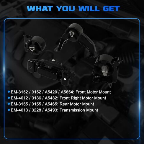 Engine Motor and Transmission Mount Kit 4Pcs Compatible with 2009-2010 Vibe 1.8L, with 2009-2013 Matrix 1.8L, with 2009-2018 Corolla 1.8L Replace # A62015, A62023, A62027, A62022 in Saudi Arabia