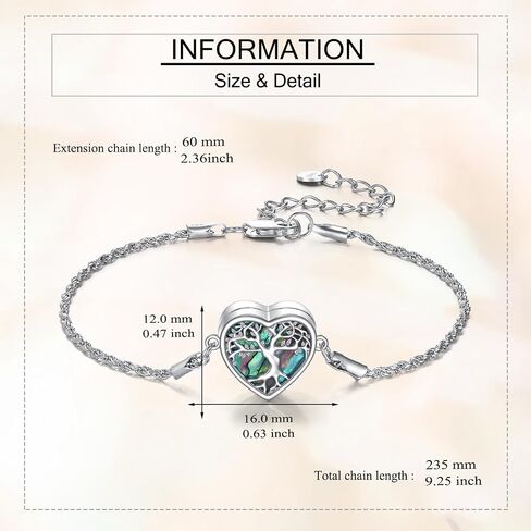Bracelet for Women 925 Sterling Silver Abalone Shell Bar Pendant Jewelry Gift For Women Mom in Saudi Arabia