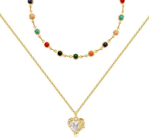Layered Heart Necklaces for Women 3 Piece Set of 18k Gold Plated Stainless Steel Dainty Layered Choker Necklace Adjustable Length Trendy Multi Layer Chains for Wife Birthday Valentine's Day in Saudi Arabia