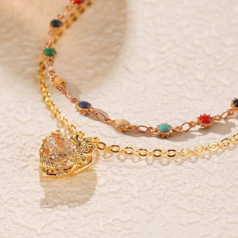 Layered Heart Necklaces for Women 3 Piece Set of 18k Gold Plated Stainless Steel Dainty Layered Choker Necklace Adjustable Length Trendy Multi Layer Chains for Wife Birthday Valentine's Day in Saudi Arabia