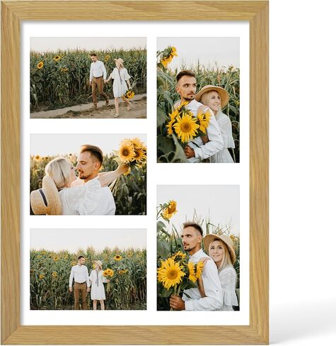 إطار خشب البلوط الصلب - إطارات صور خشبية 8x10 مع زجاج مقسّر حقيقي ، 2 فتحة 4x6 مع حصيرة أو 8x10 بدون حصيرة لصورة فنية ديكور الجدار (الجوز الملون) in Kuwait