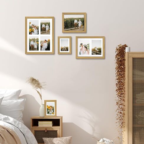 إطار خشب البلوط الصلب - إطارات صور خشبية 8x10 مع زجاج مقسّر حقيقي ، 2 فتحة 4x6 مع حصيرة أو 8x10 بدون حصيرة لصورة فنية ديكور الجدار (الجوز الملون) in Kuwait