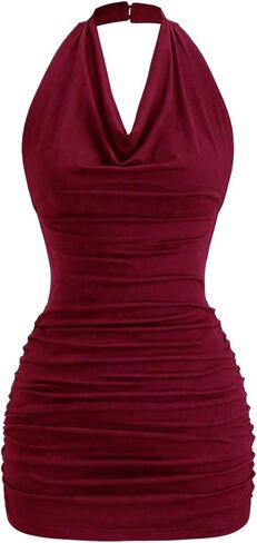 Soly Hux Women's Halter Mini Dress Ruched Caped Cowl Neck Olcyless Salfless Backcon Body Dresses in Saudi Arabia