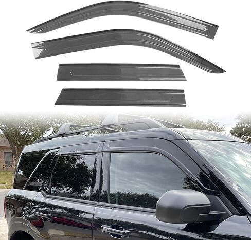Modern-Depo Window Visor Rain Guards Vent Deflectors, Compatible with 2021-2025 Ford Bronco Sport 4DR, Slim Style Black Tape-On Side Car Window Visors, 4PCS in Kuwait