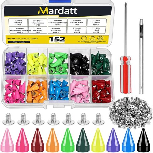 Mardatt 152Pcs 7x12MM Bullet Cone Spikes Studs Cone Spikes Punk Studs and Spikes Metallic Screw Back Spikes Kit with Hole Punch and Screwdriver for DIY Leather Punk Style Accessories in Kuwait