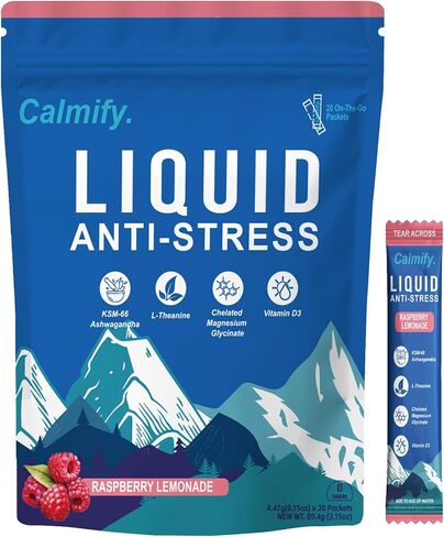 Liquid Anti Stress Cortisol | Liquid Magnesium Drink Cortisol | L-Theanine, Ashwagandha, Magnesium, Ashwagandha | 20 Packets | Sugar Free in Saudi Arabia