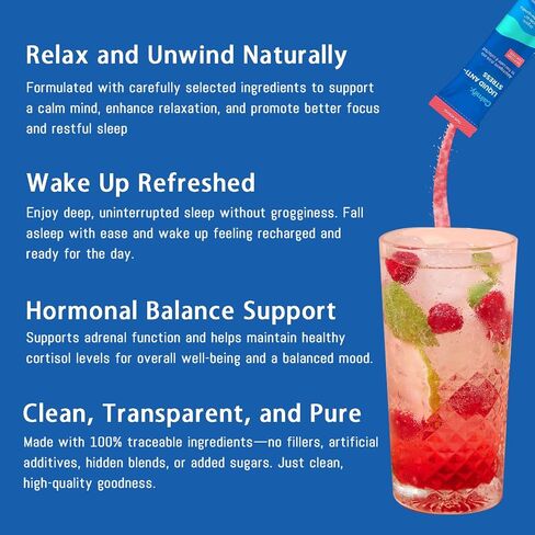 Liquid Anti Stress Cortisol | Liquid Magnesium Drink Cortisol | L-Theanine, Ashwagandha, Magnesium, Ashwagandha | 20 Packets | Sugar Free in Saudi Arabia
