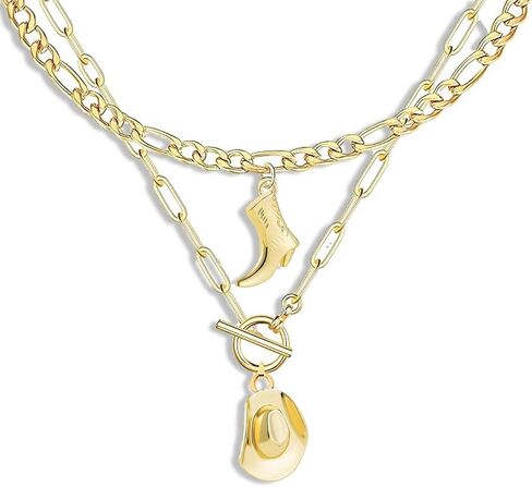 Cowgirl Necklaces for Women Cowboy Boot Hat Charm Country Western Gold Silver Necklaces Jewelry Gift in Saudi Arabia