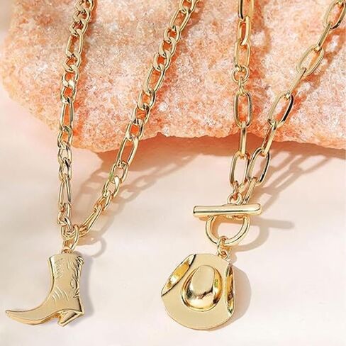 Cowgirl Necklaces for Women Cowboy Boot Hat Charm Country Western Gold Silver Necklaces Jewelry Gift in Saudi Arabia