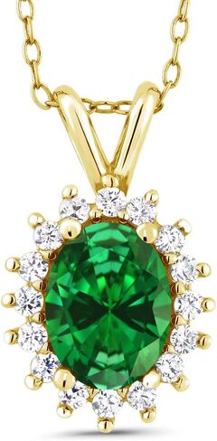 GEM Stone King 18K الذهب الأصفر المطلي بالفضة البيضاوية الأحجار الكريمة القلادة القلادة | بيضاوي 8x6mm | قلادة هالو قلادة للنساء | بسلسلة 18 بوصة in Saudi Arabia
